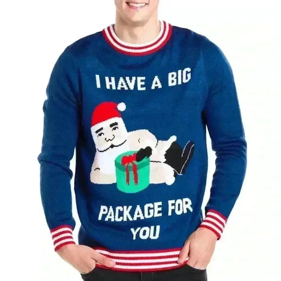 TIPSY ELVES MEN'S BIG PACKAGE UGLY CHRISTMAS SWEATER SIZE Medium - Picture 1 of 9